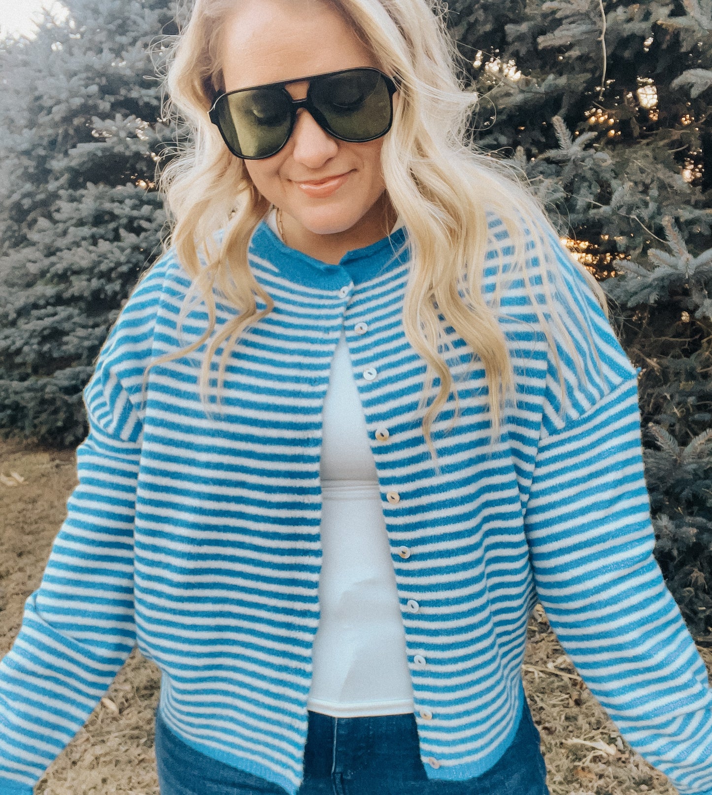 Piper Cardi-Blue Striped
