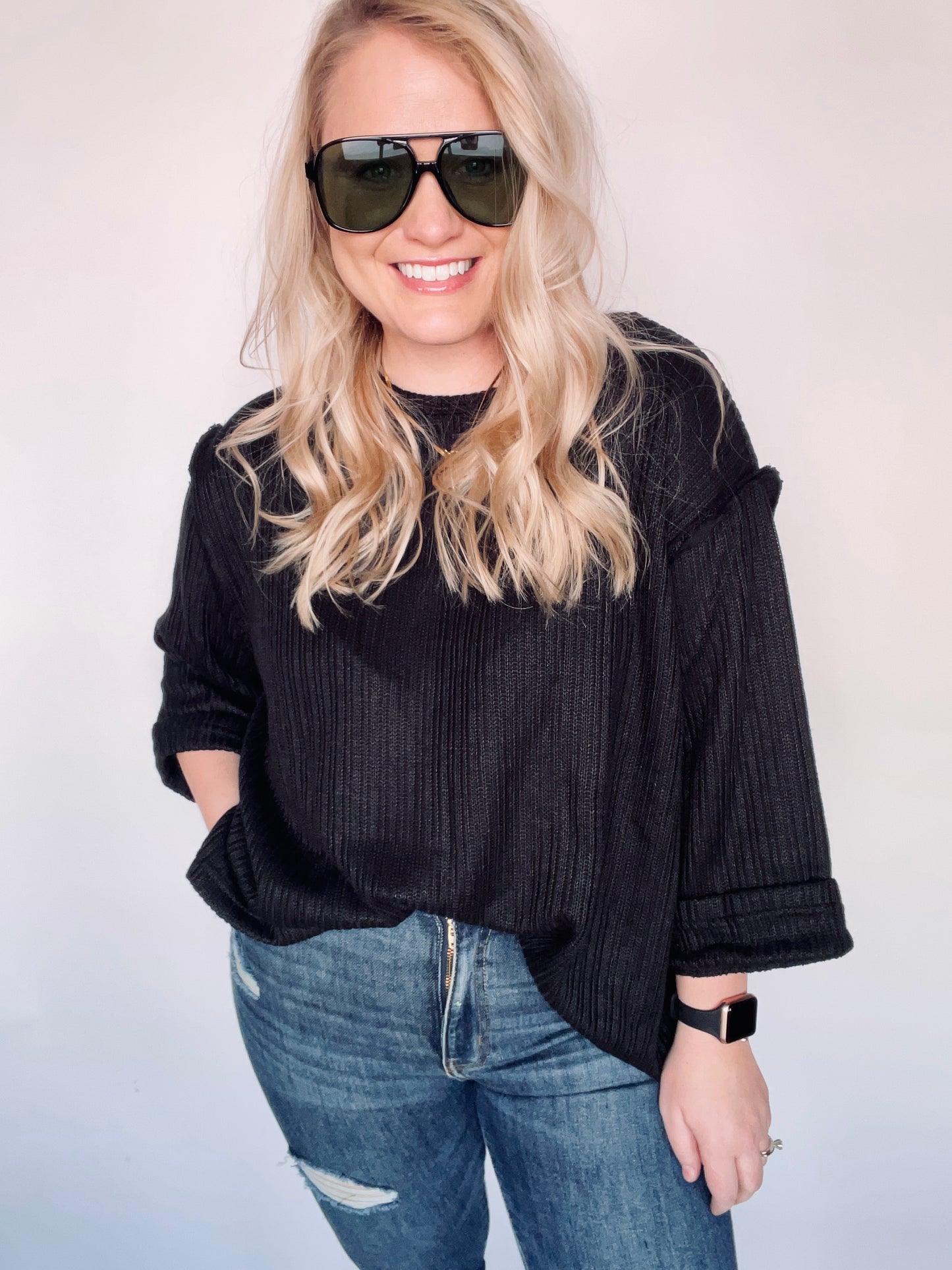 reese knit top-black