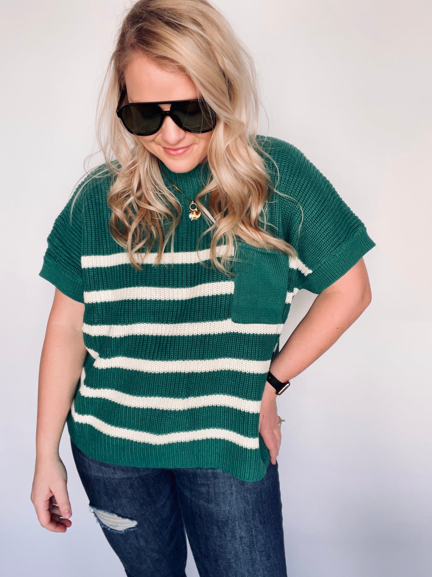 emerald striped knit top