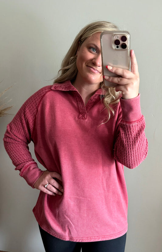 cherry waffle pullover