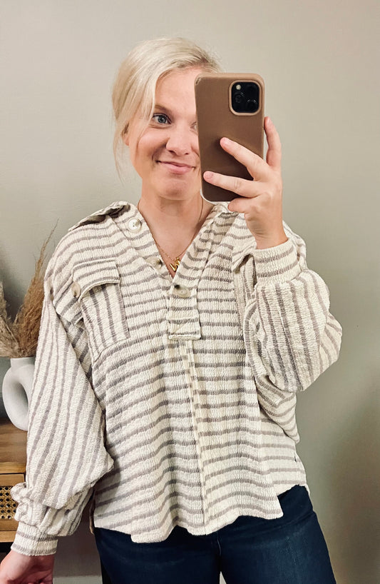 Taupe Striped Top