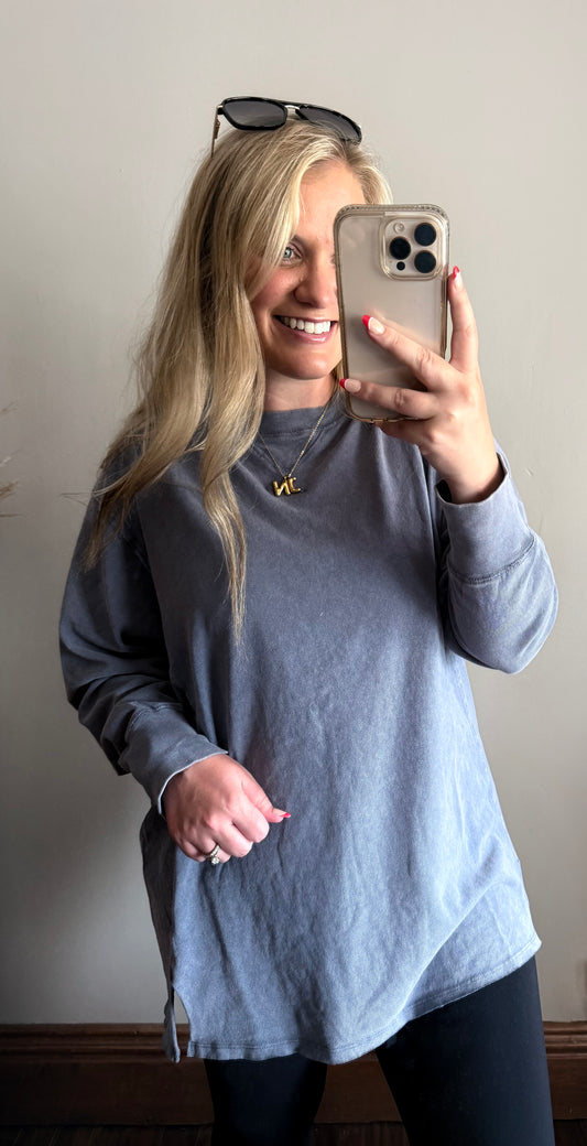 leah oversized crew-blue