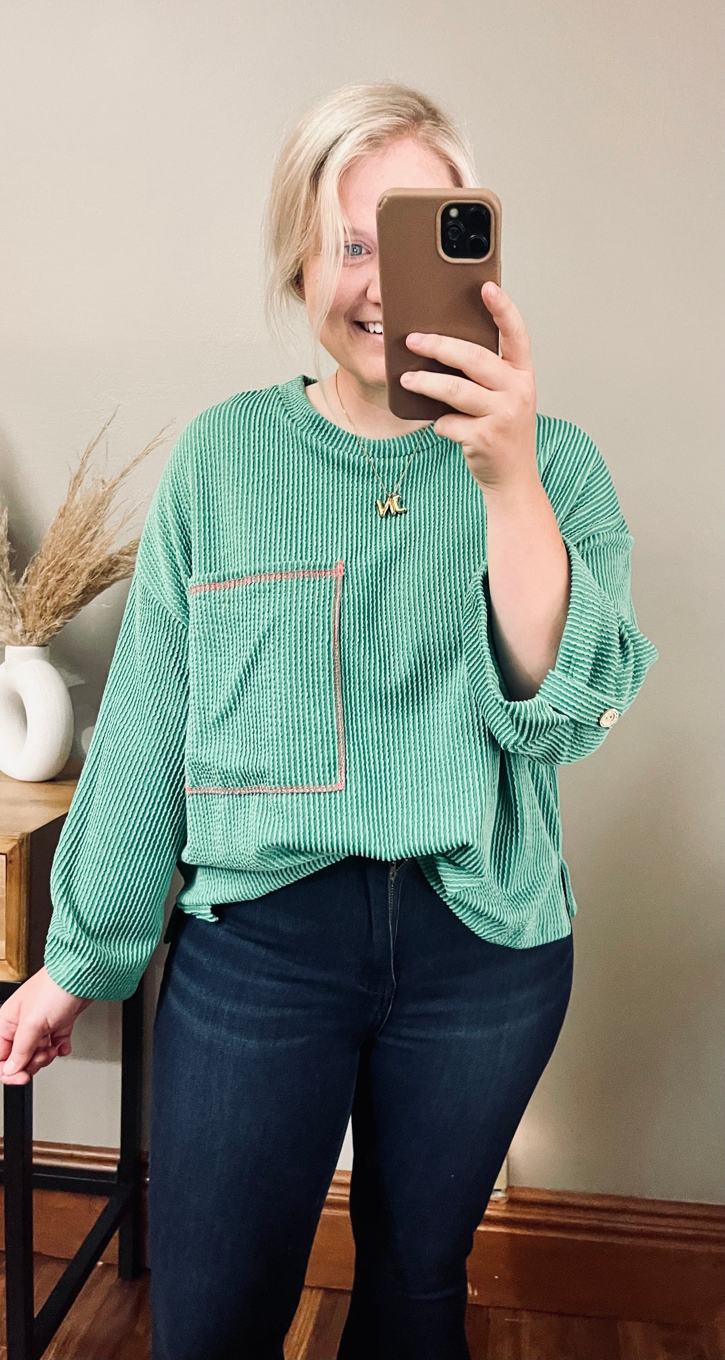 Kelly Green Ribbed Top