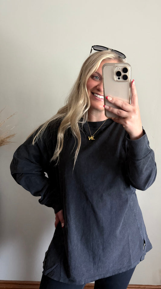 leah oversized crew-black